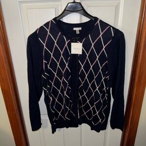 Croft & Barrow Black Sweater with Pink Diamond Pattern